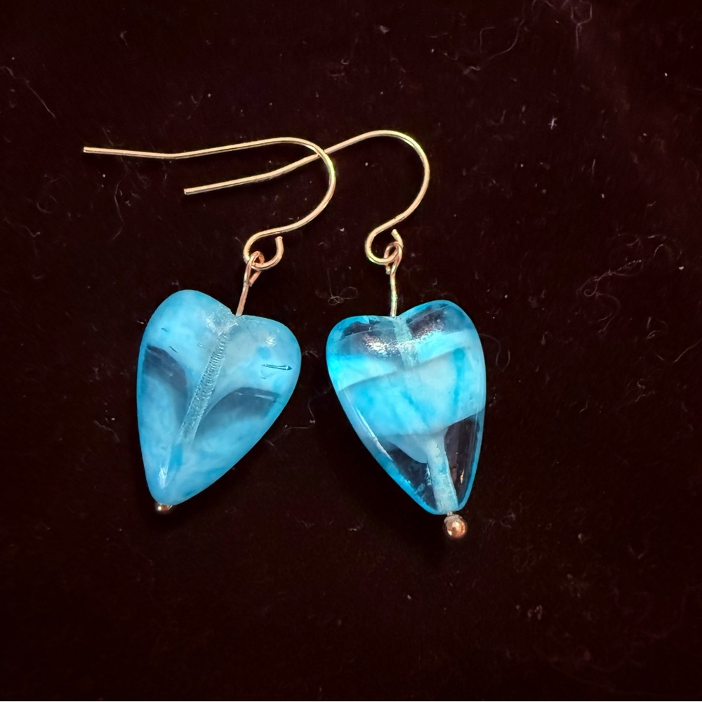 Elegant Blue Glass Swirl Heart Earrings